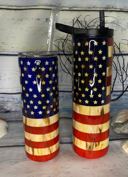 distressed flag epoxy tumbler