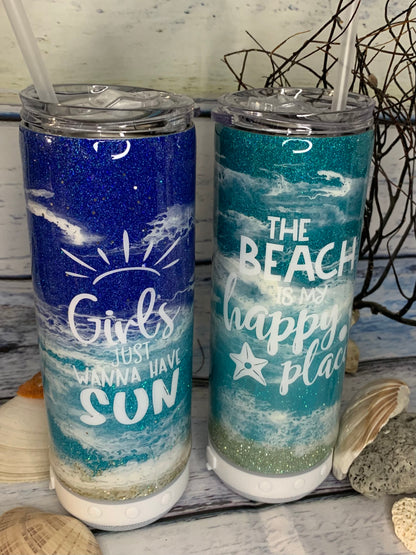 Glitter beach tumbler with speaker