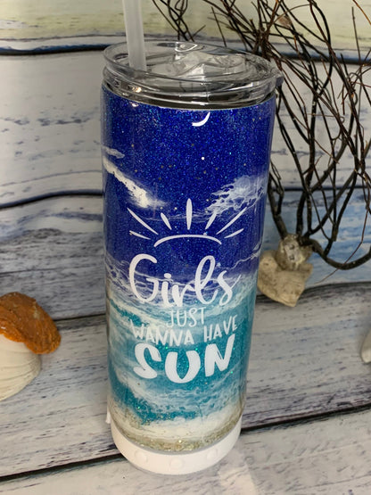 Girls just wanna have fun Glitter beach epoxy tumbler