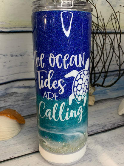 Ocean tides are calling Glitter beach epoxy tumbler