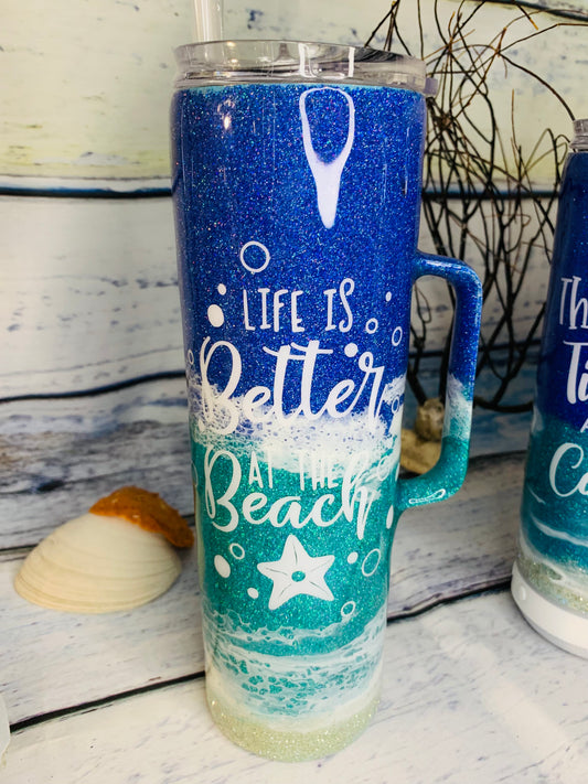 Life is better at the beach (starfish) Glitter beach epoxy tumbler