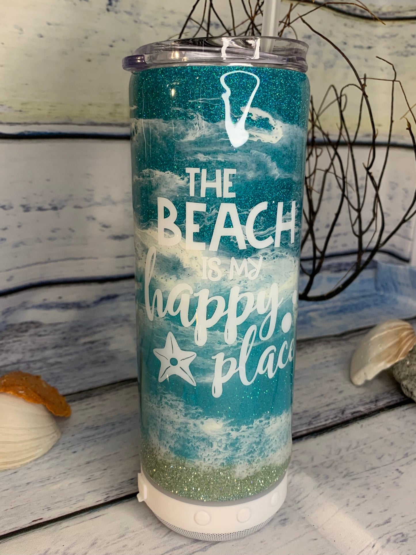 The beach is my happy place Glitter beach epoxy tumbler (starfish)