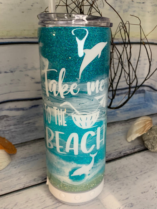 Take me to the Beach Glitter beach epoxy tumbler