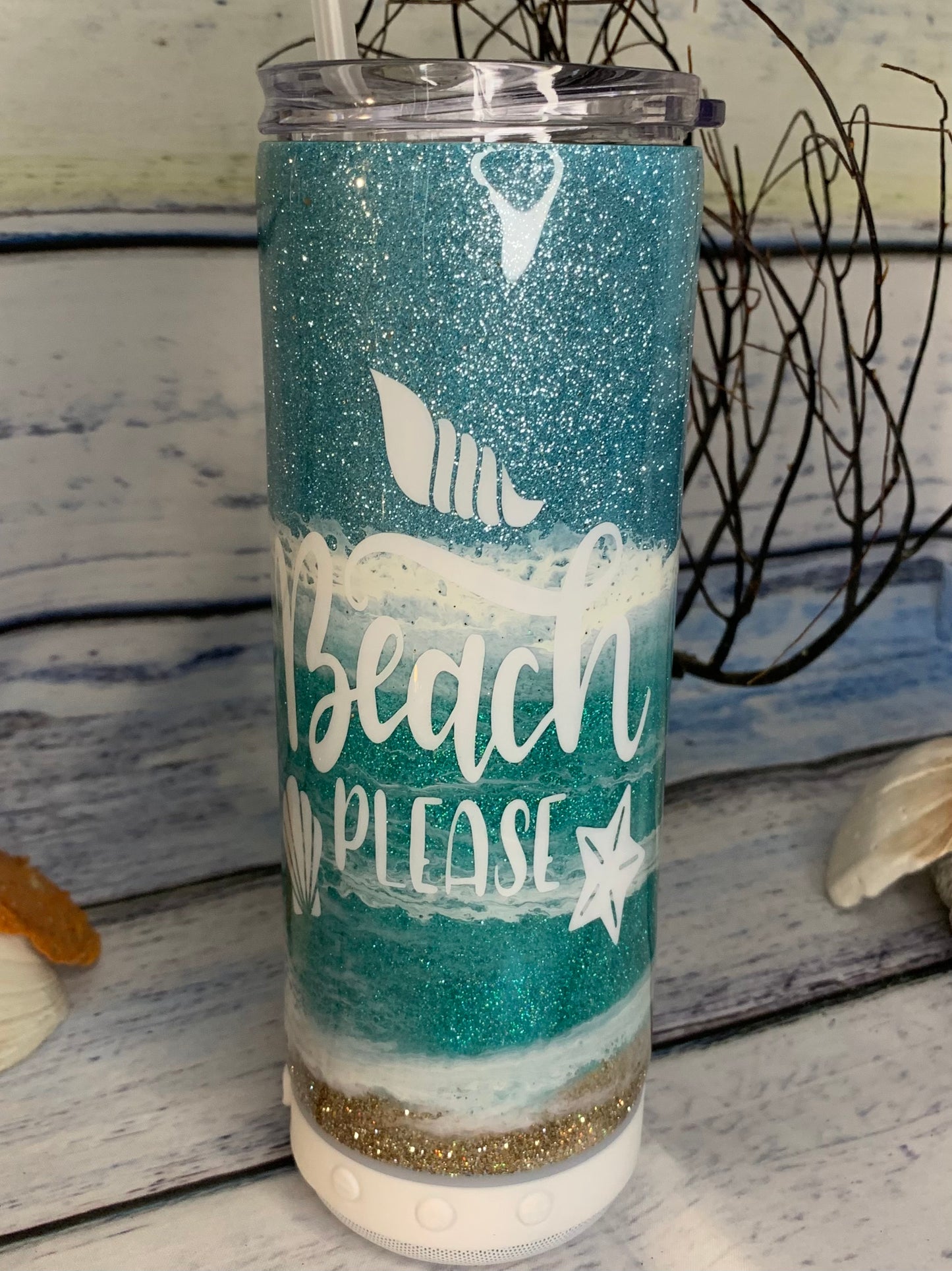 Beach Please Glitter beach epoxy tumbler