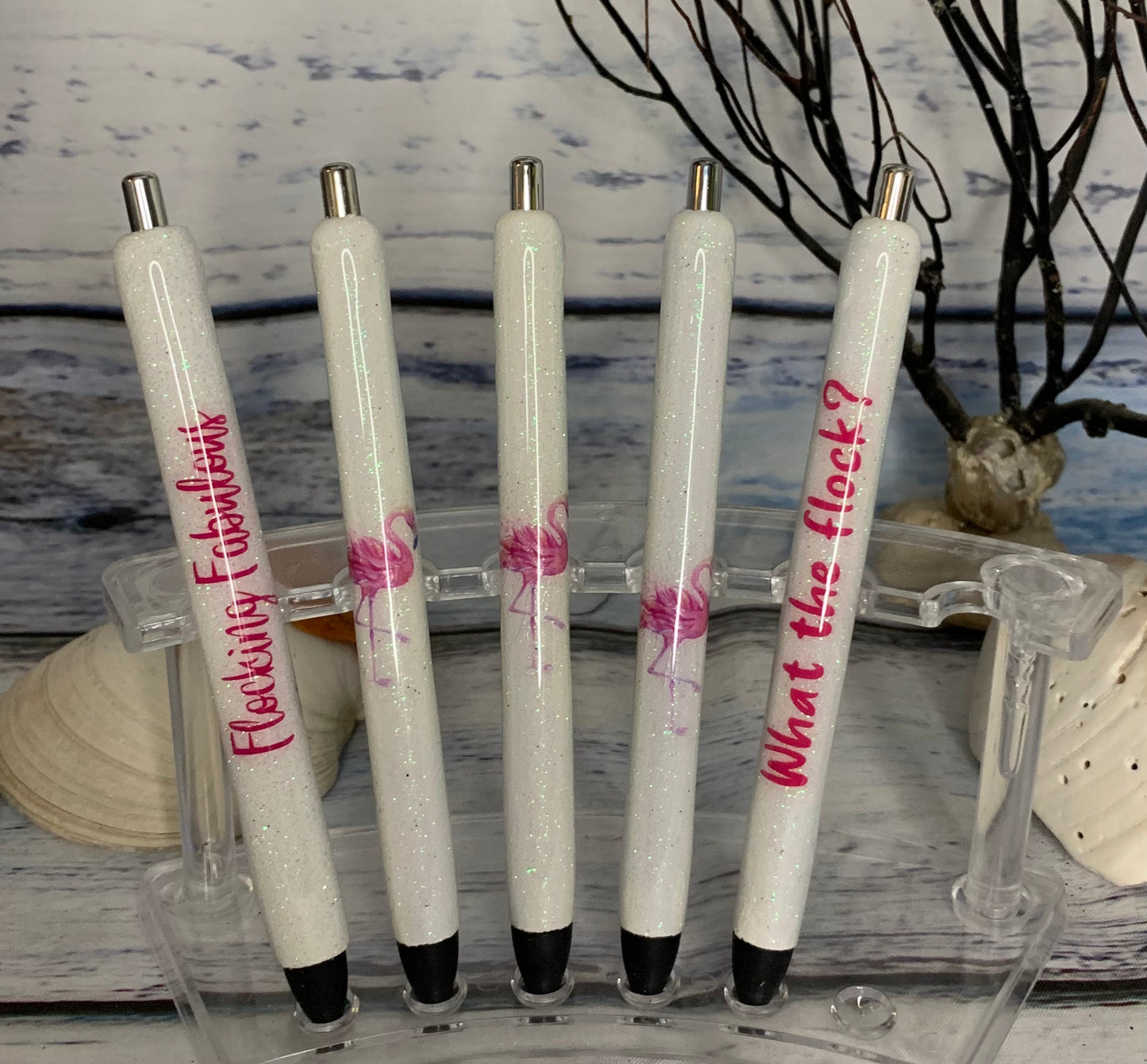 Flamingo custom glitter epoxy pens