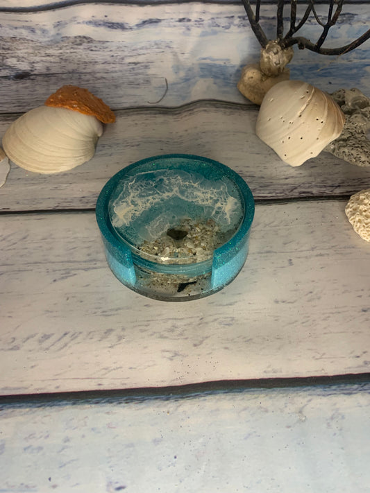 Beach glitter epoxy coasters