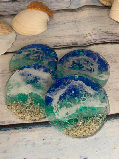 Beach glitter epoxy coasters