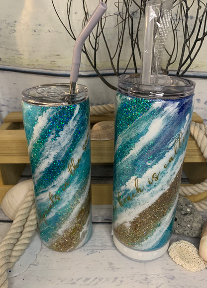 Milky Way style Glitter beach epoxy tumbler