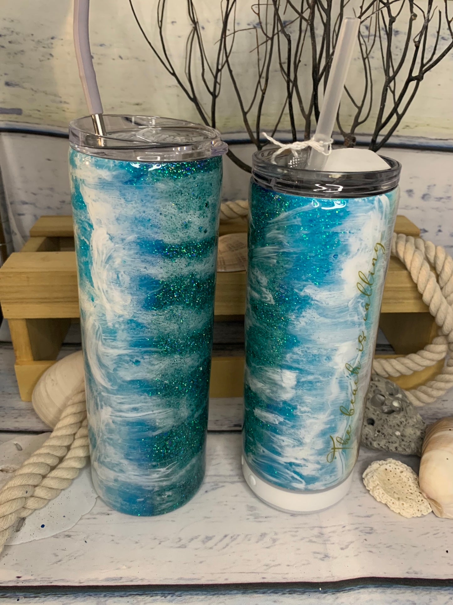 The beach is calling Glitter beach epoxy tumbler