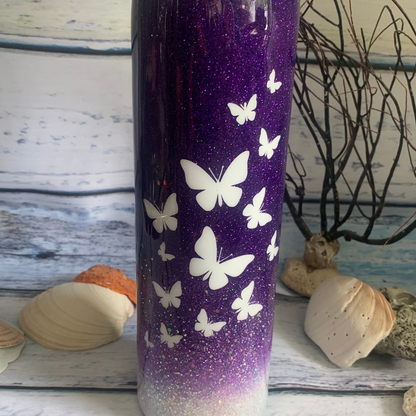 butterflies flying glitter epoxy tumbler