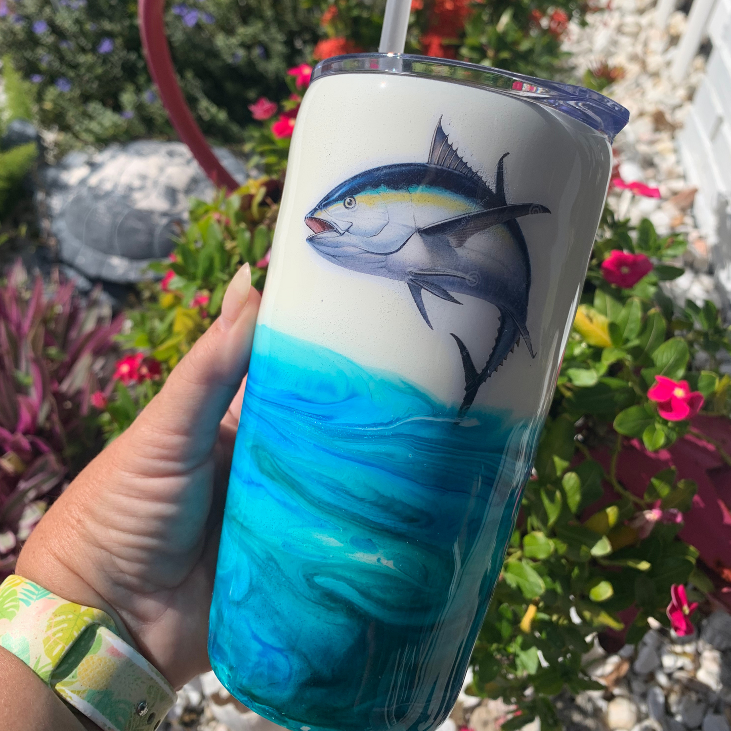 fish jumping out of water epoxy tumbler