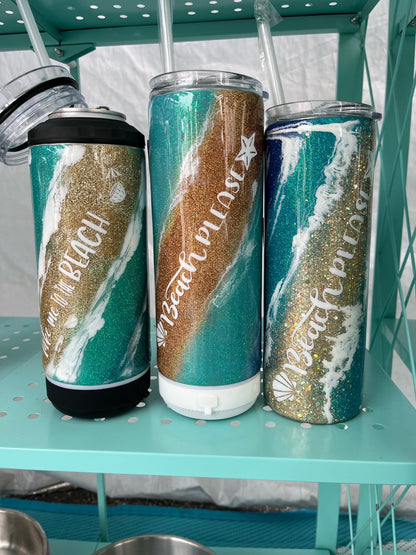 Glitter beach tumbler with speaker