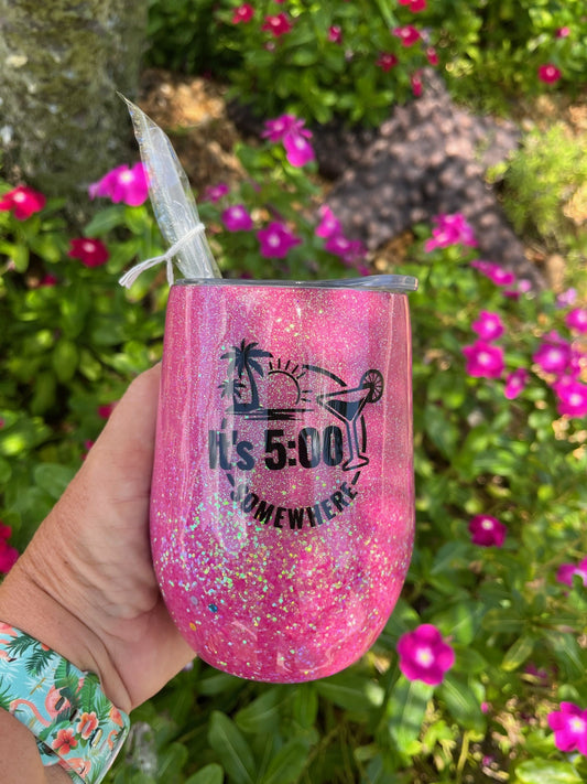 It's 5:00 somewhere glitter epoxy tumbler