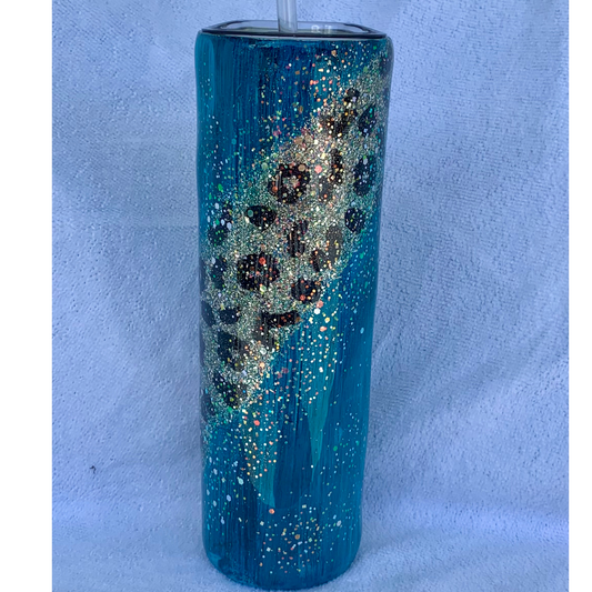 leopard glitter swirl epoxy tumbler