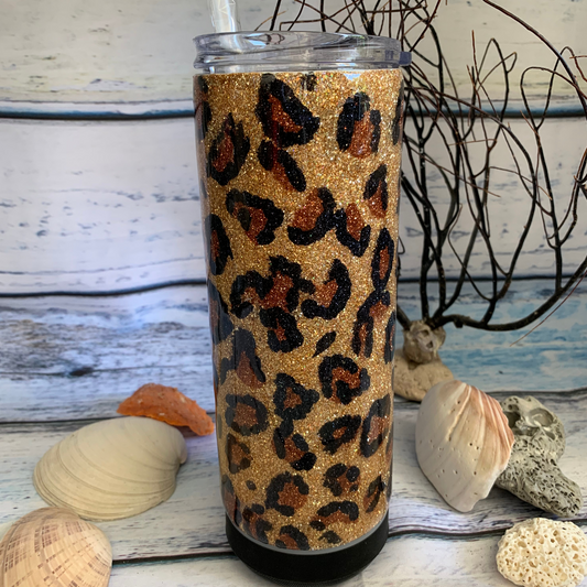 Brown leopard glitter epoxy tumbler