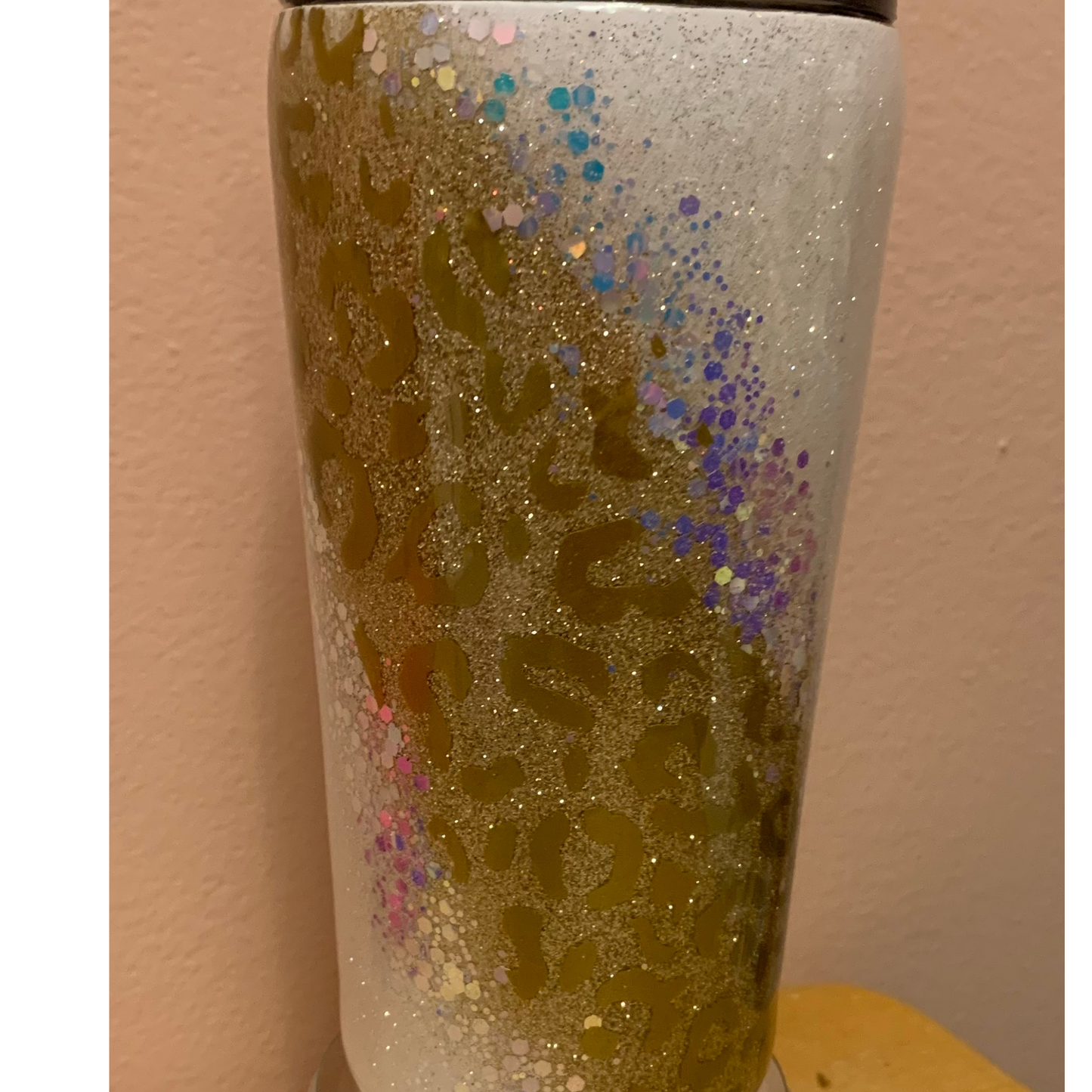 Gold leopard swirl glitter epoxy tumbler