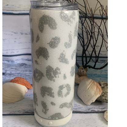 silver leopard glitter epoxy tumbler