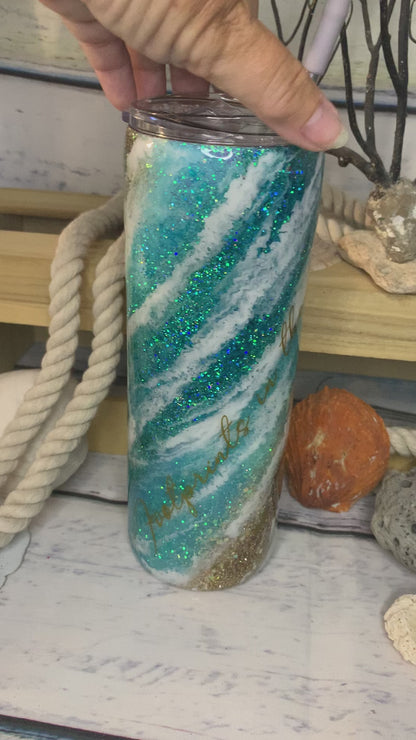 Milky Way style Glitter beach epoxy tumbler