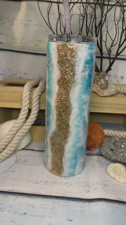 The beach is calling Glitter beach epoxy tumbler