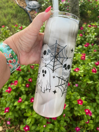 Smoky spiderweb skulls epoxy tumbler