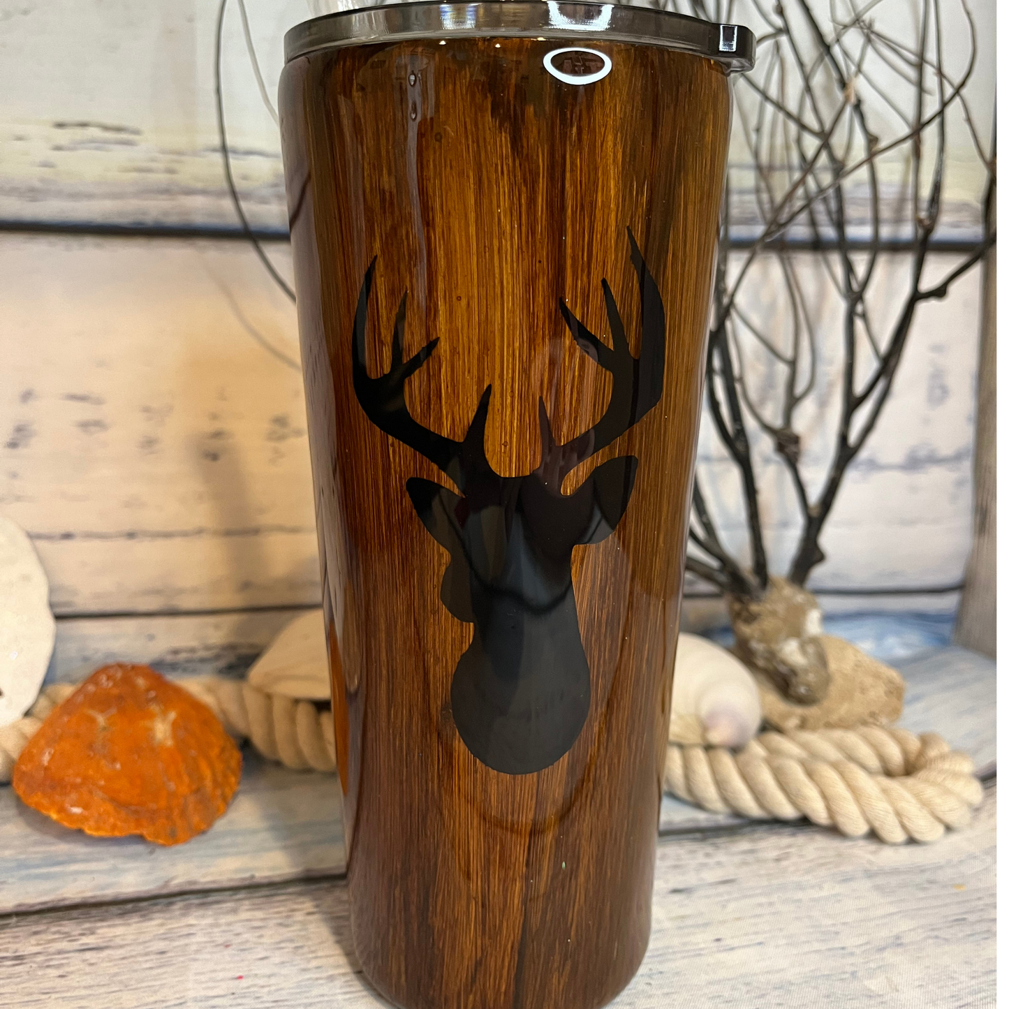 wood look deer epoxy tumbler